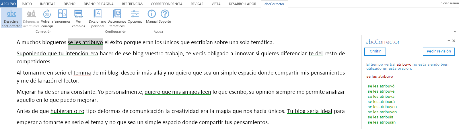 Ejemplos de corrección de español